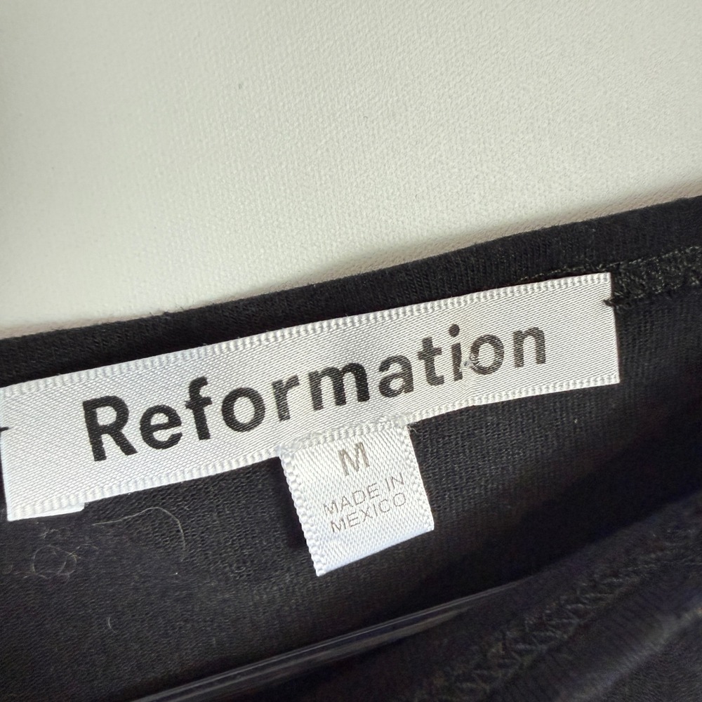 Reformation Mayve Knit Dress Womens Medium Black Organic Cotton Ruched Mini LBD - Picture 6 of 12